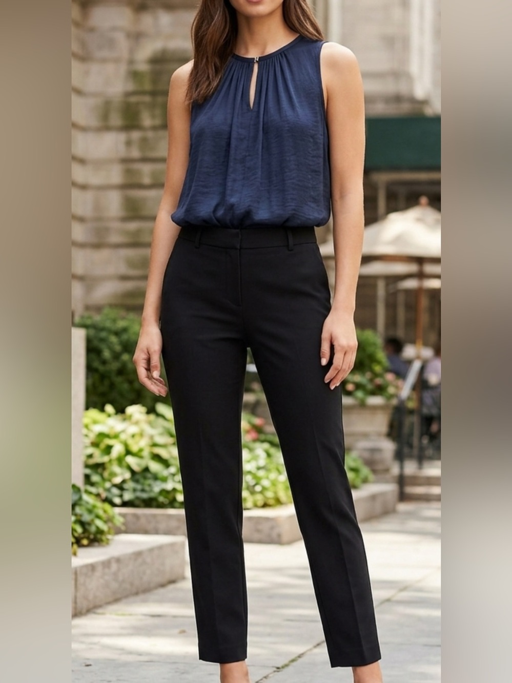 Vince Camuto Elegant Pleated Sleeveless Top Navy Blue Size S